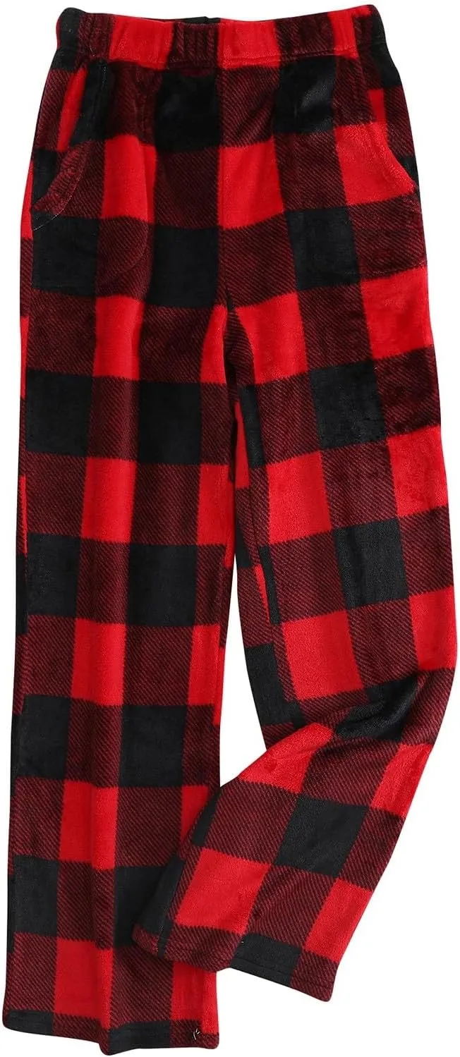 Flannel Pajamas Women Plush Pajama Pants Buffalo Plaid Comfy Soft Pajamas Pants Lounge Stretch Wide Leg Bottoms