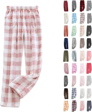 Flannel Pajamas Women Plush Pajama Pants Buffalo Plaid Comfy Soft Pajamas Pants Lounge Stretch Wide Leg Bottoms