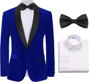 Formal Blazer for Men Slim Fit Tuxedo Jacket Velvet Shawl Lapel Solid White Shirt Bow Tie Prom Wedding Dinner Party