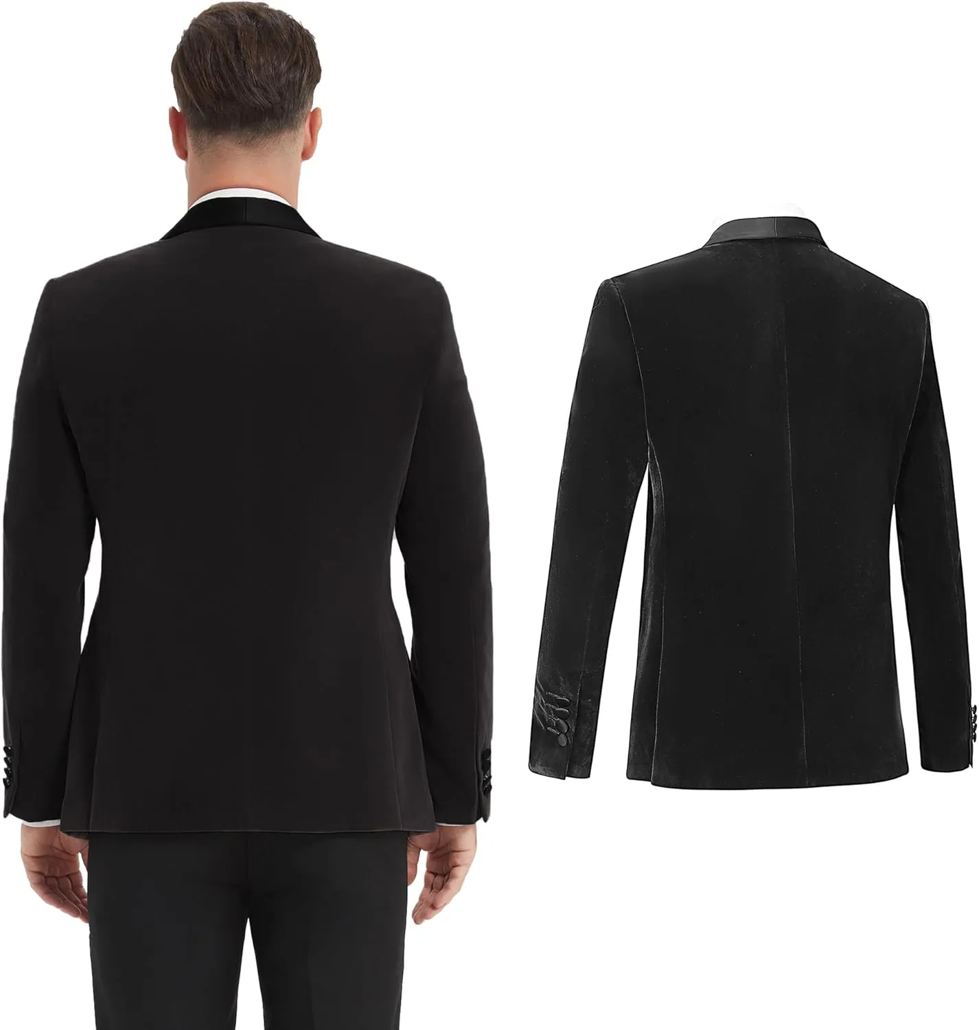 Formal Blazer for Men Slim Fit Tuxedo Jacket Velvet Shawl Lapel Solid White Shirt Bow Tie Prom Wedding Dinner Party