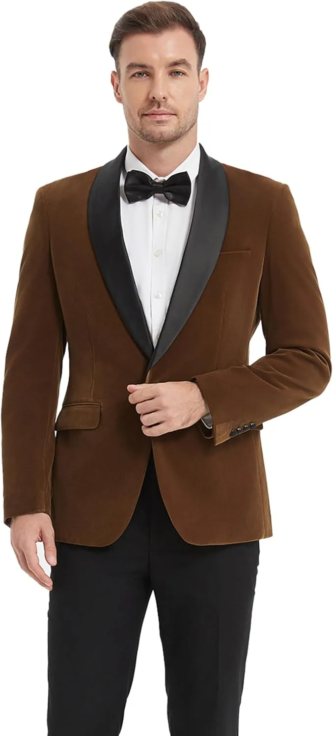 Formal Blazer for Men Slim Fit Tuxedo Jacket Velvet Shawl Lapel Solid White Shirt Bow Tie Prom Wedding Dinner Party
