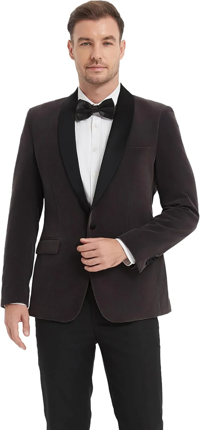 Formal Blazer for Men Slim Fit Tuxedo Jacket Velvet Shawl Lapel Solid White Shirt Bow Tie Prom Wedding Dinner Party