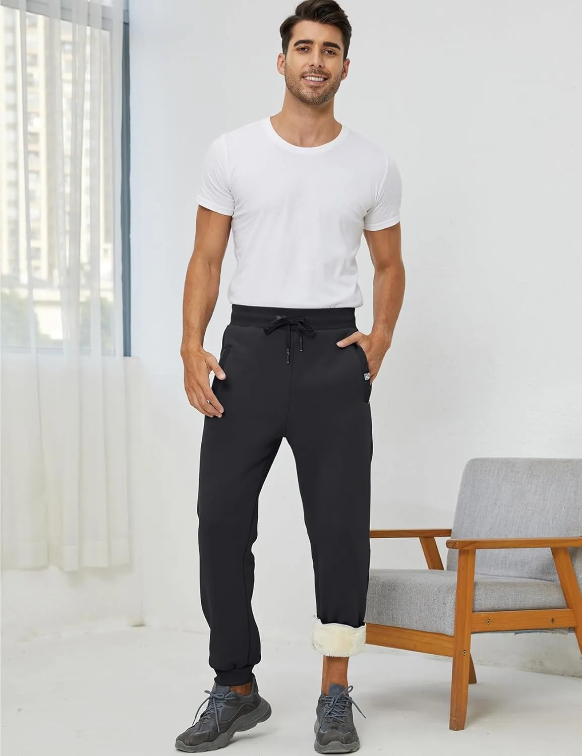 Gihuo Men's Sherpa Lined Athletic Sweatpants Winter Warm Track Pants