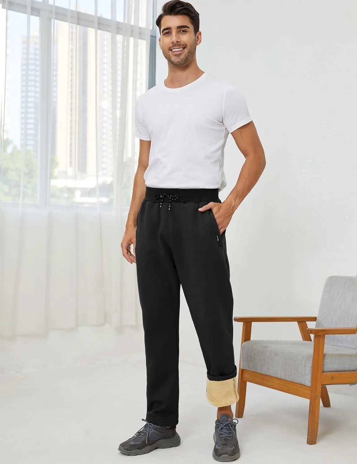 Gihuo Men's Sherpa Lined Athletic Sweatpants Winter Warm Track Pants