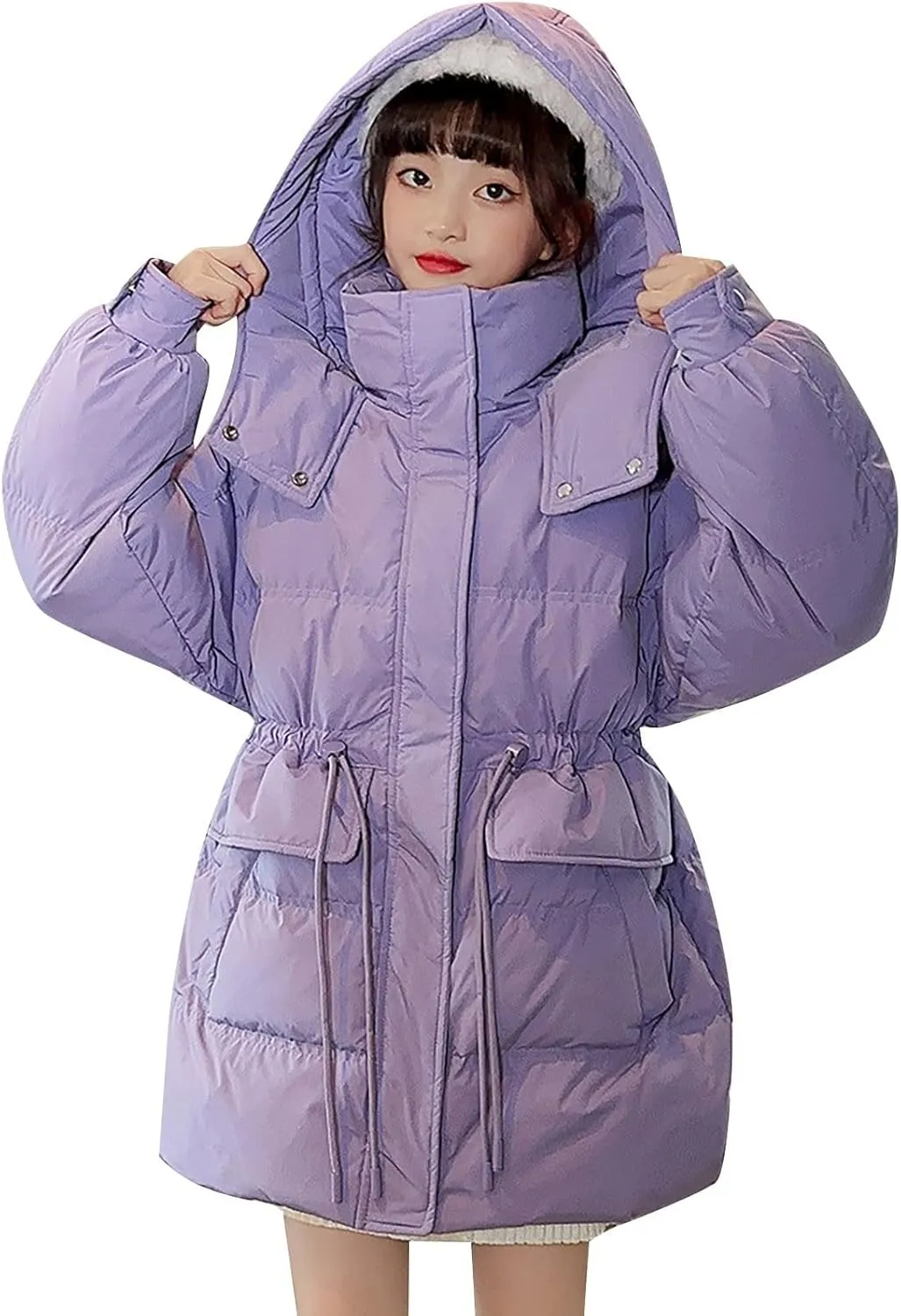 Girl's Winter Coats Outerwear Down Puffer Jacket with Warm Furry Hood Parka Warm Puffer Jacket