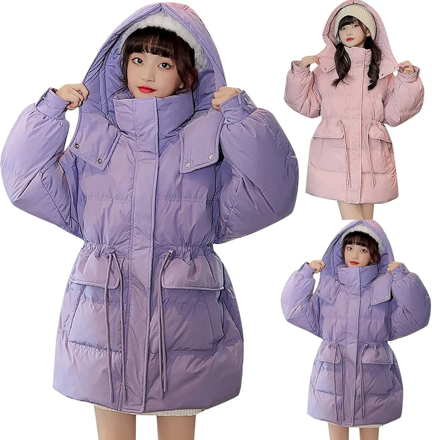 Girl's Winter Coats Outerwear Down Puffer Jacket with Warm Furry Hood Parka Warm Puffer Jacket