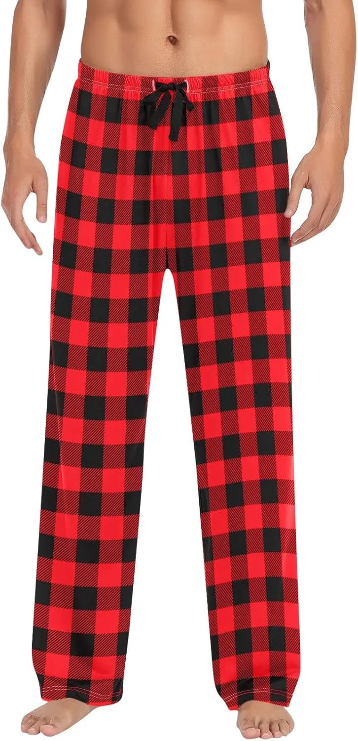 GOFULY Men'S Pajama Pants Soft Plaid Sleep Lounge Pants Drawstring Pants Stretch Waist Baggy Sleepwear Pants With Pocket