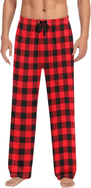 GOFULY Men'S Pajama Pants Soft Plaid Sleep Lounge Pants Drawstring Pants Stretch Waist Baggy Sleepwear Pants With Pocket