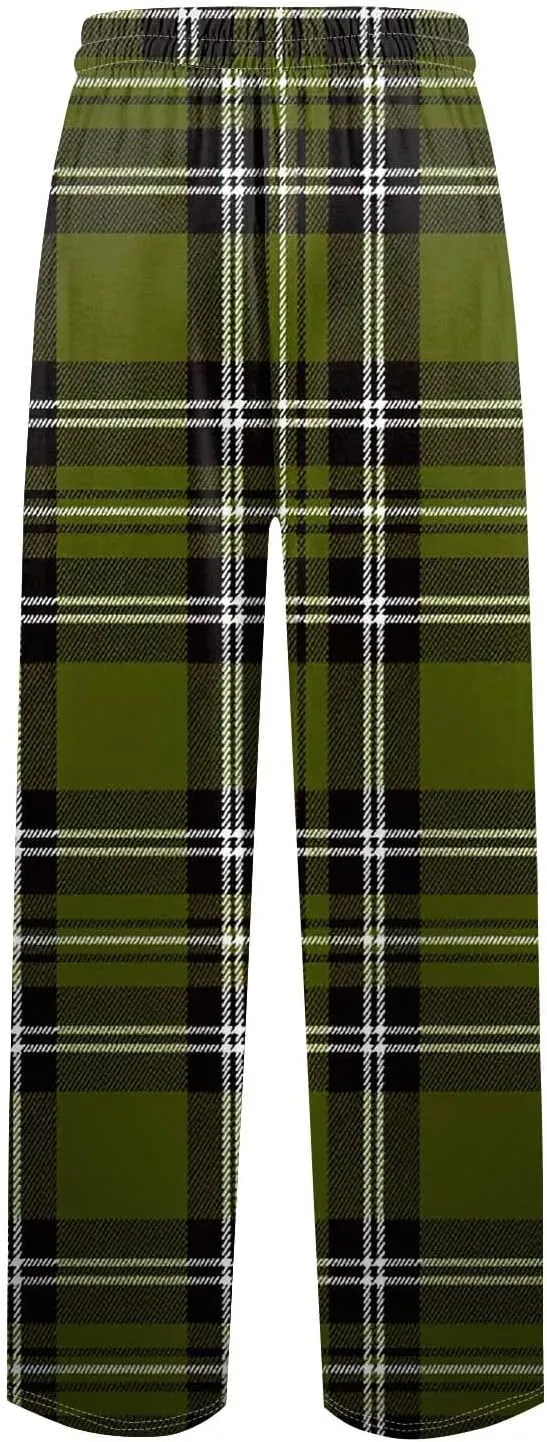GOFULY Pajama Pants Men Warm Plaid Pajamas Pj Pants Elastic Waist Drawstring Knit Pants Comfy Sleepwear Pants With Pocketd