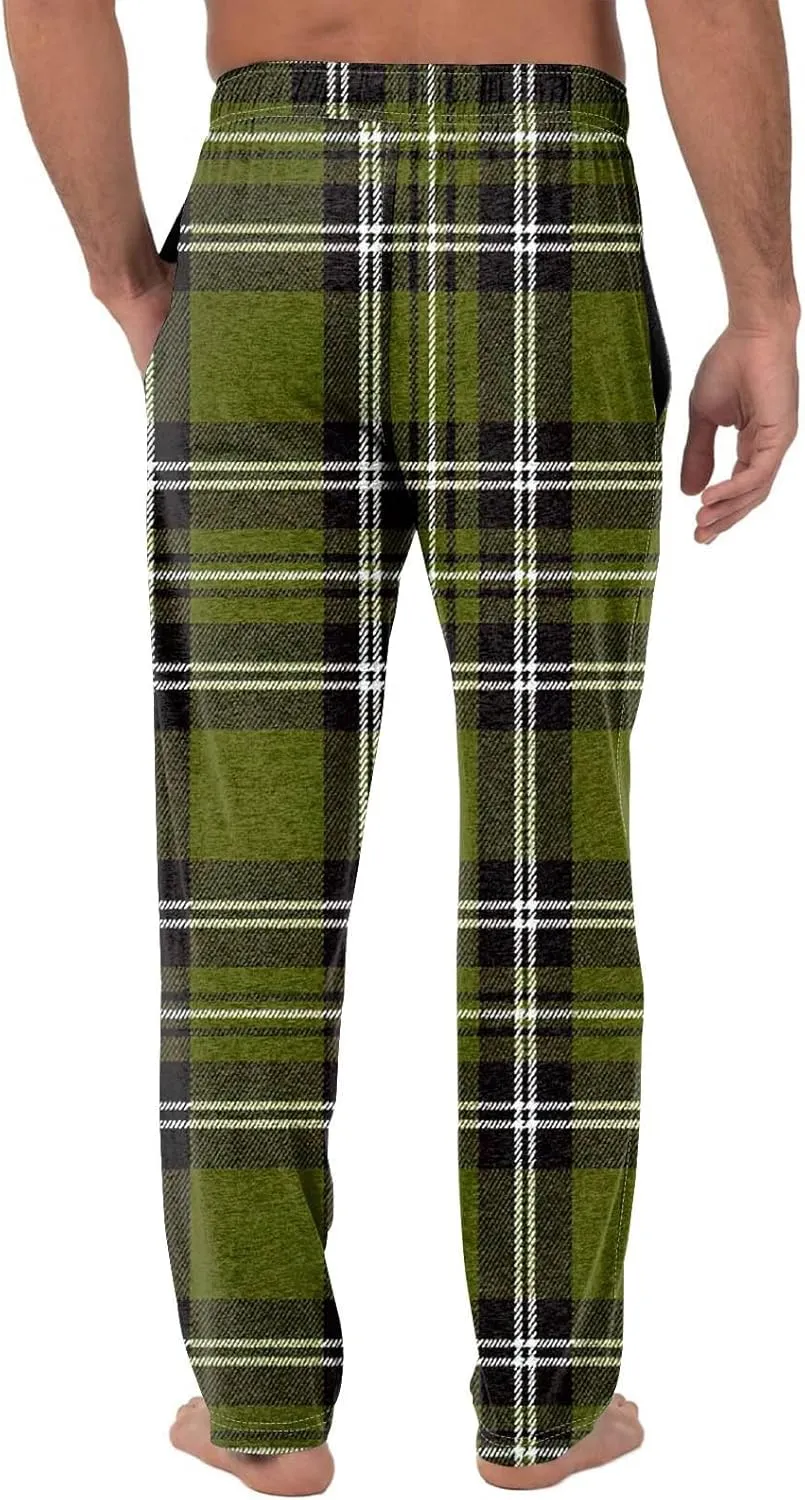 GOFULY Pajama Pants Men Warm Plaid Pajamas Pj Pants Elastic Waist Drawstring Knit Pants Comfy Sleepwear Pants With Pocketd