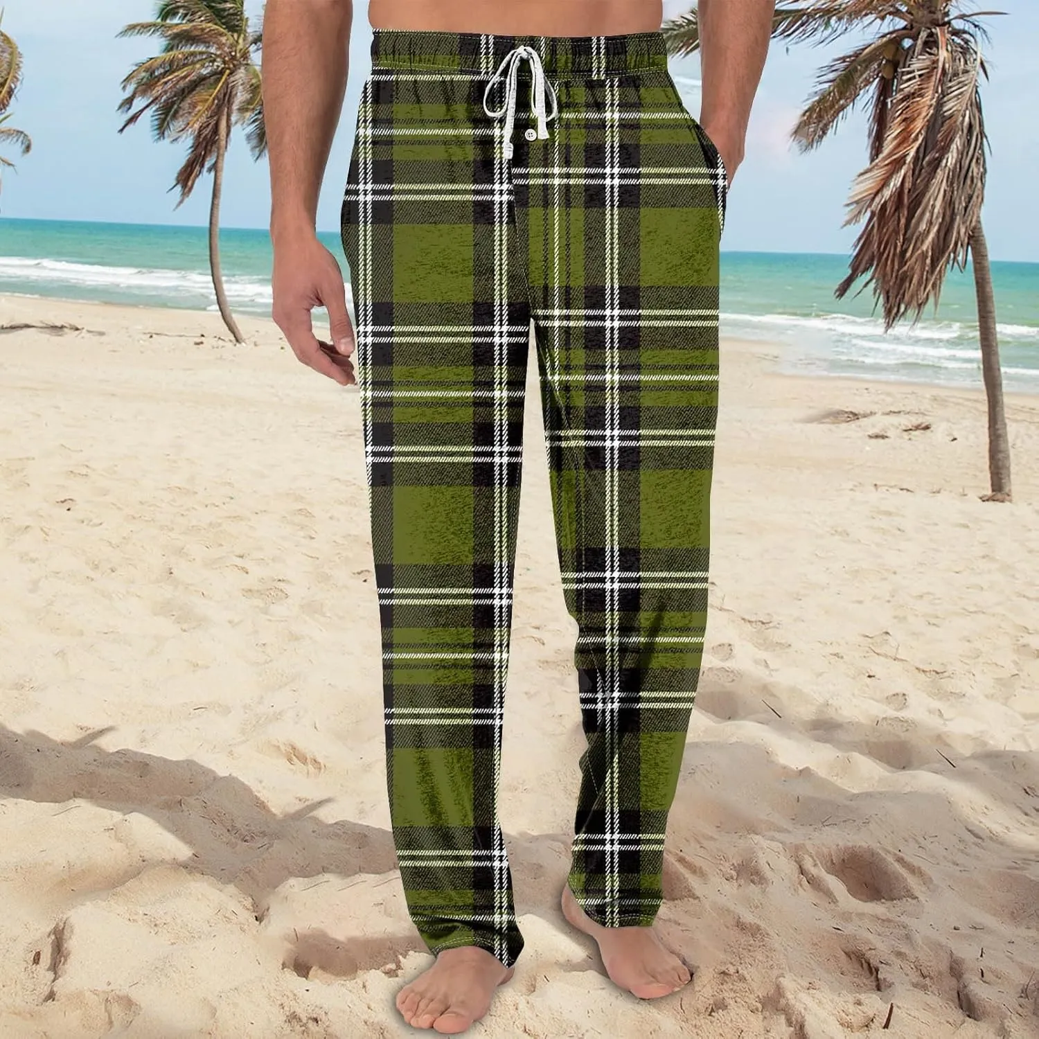 GOFULY Pajama Pants Men Warm Plaid Pajamas Pj Pants Elastic Waist Drawstring Knit Pants Comfy Sleepwear Pants With Pocketd