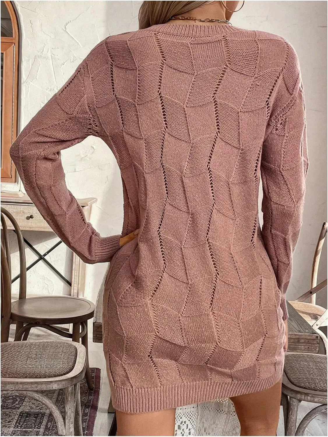 GORGLITTER Women's Cable Knit Sweater Dress Long Sleeve Knit Short Bodycon Dresses