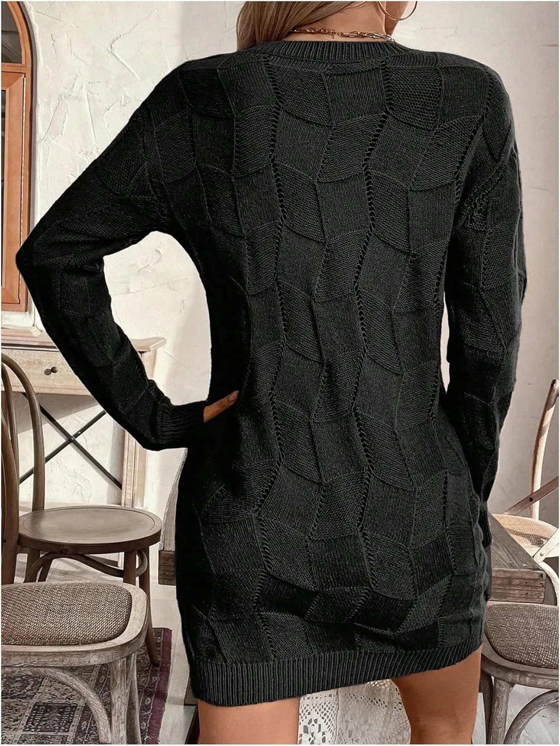 GORGLITTER Women's Cable Knit Sweater Dress Long Sleeve Knit Short Bodycon Dresses