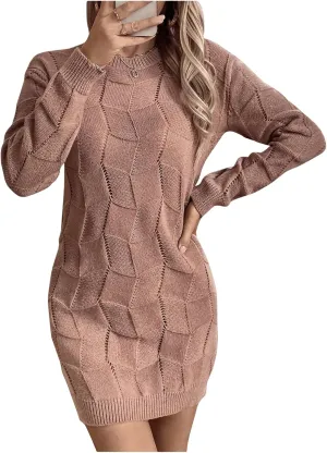 GORGLITTER Women's Cable Knit Sweater Dress Long Sleeve Knit Short Bodycon Dresses