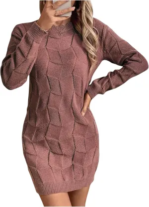 GORGLITTER Women's Cable Knit Sweater Dress Long Sleeve Knit Short Bodycon Dresses