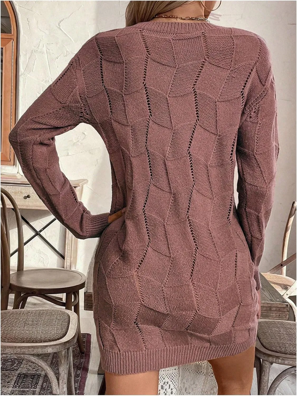 GORGLITTER Women's Cable Knit Sweater Dress Long Sleeve Knit Short Bodycon Dresses