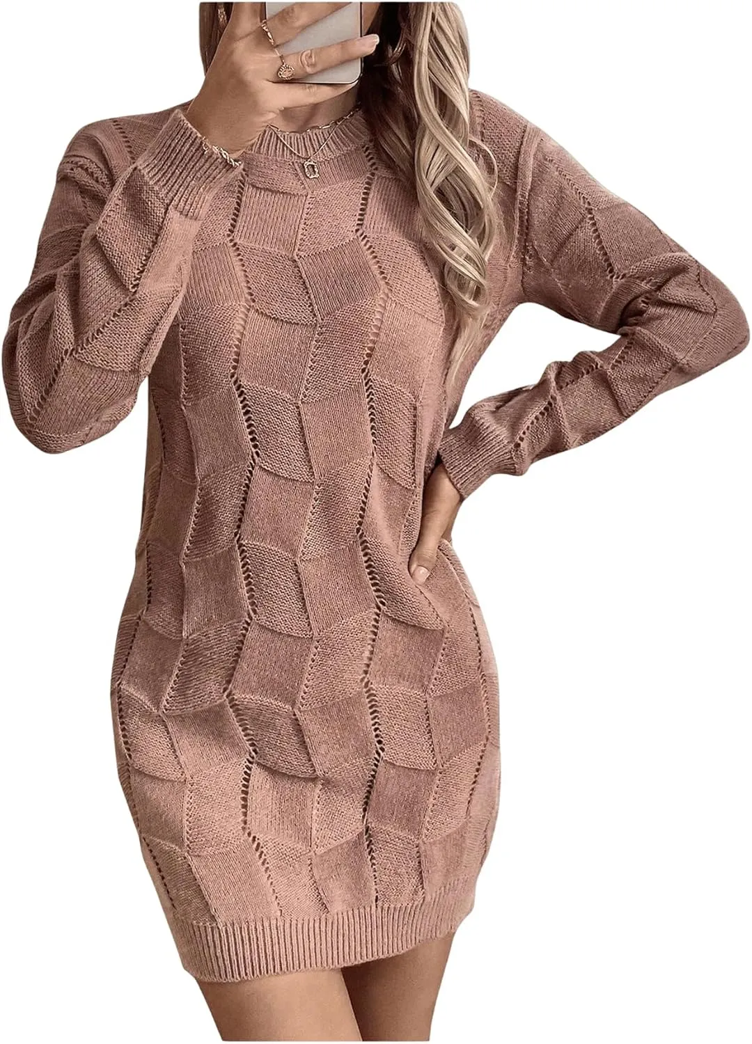 GORGLITTER Women's Cable Knit Sweater Dress Long Sleeve Knit Short Bodycon Dresses