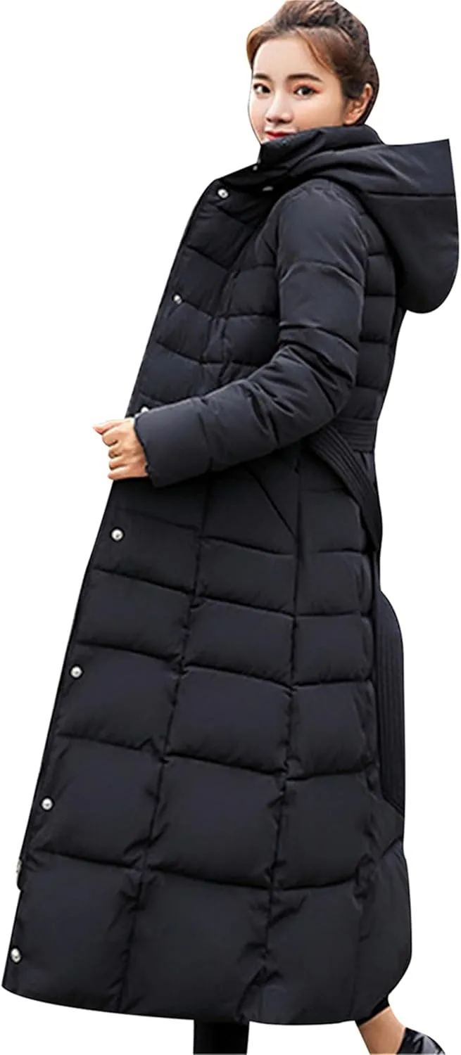 GRASWE Womens Warm Fur Hooded Coat Thick Winter Warm Parka Jacket Maxi Long Padded Puffer Coat with Pockets