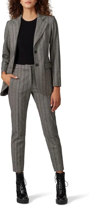 Grey Striped Trousers, Women's Pre-Loved Modern Slim Striped Pants, Size M or L