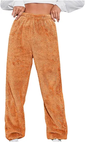 HGps8w Fuzzy Pjs Bottoms for Women Soft Fluffy Fleece Joggers Warm Winter Plush Lounge Pajama Pants Sleepwear