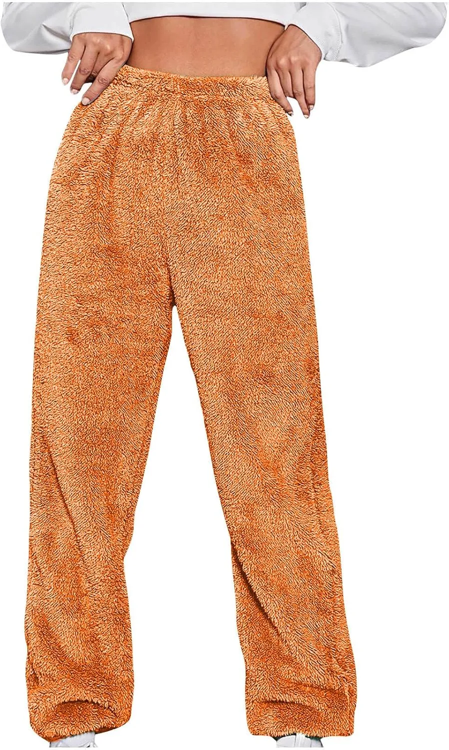 HGps8w Fuzzy Pjs Bottoms for Women Soft Fluffy Fleece Joggers Warm Winter Plush Lounge Pajama Pants Sleepwear
