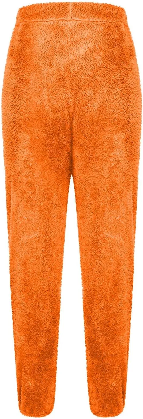 HGps8w Fuzzy Pjs Bottoms for Women Soft Fluffy Fleece Joggers Warm Winter Plush Lounge Pajama Pants Sleepwear
