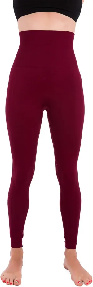 Homma High Waist Compression Leggings for Women Tummy Control Postpartum Leggings Seamless Yoga Workout Pants Burg XL Burgundy