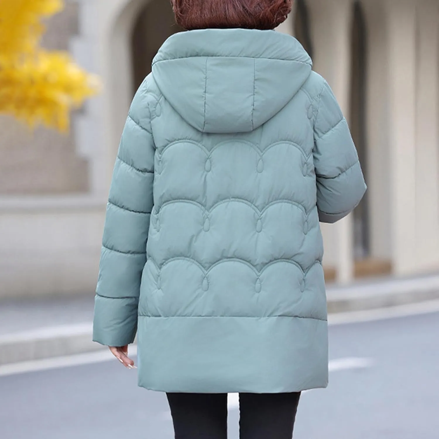Hooded Quilted Coats for Women Warm Detachable Puffer Jackets Warm Solid Color Windproof Down Coats Parkas