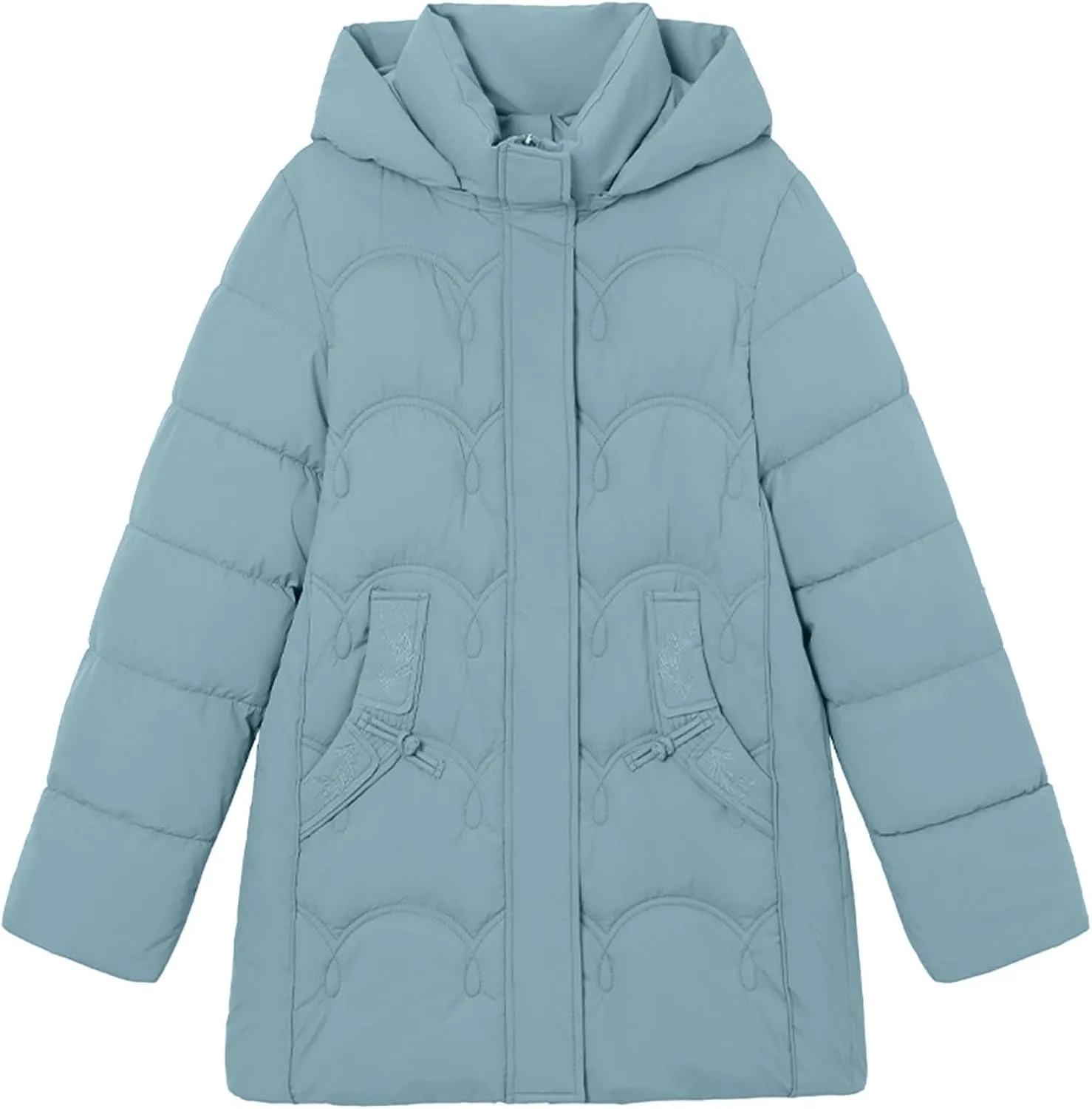 Hooded Quilted Coats for Women Warm Detachable Puffer Jackets Warm Solid Color Windproof Down Coats Parkas