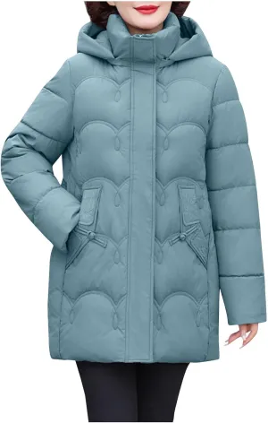 Hooded Quilted Coats for Women Warm Detachable Puffer Jackets Warm Solid Color Windproof Down Coats Parkas