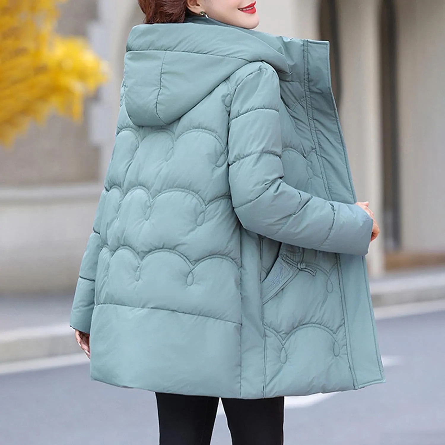 Hooded Quilted Coats for Women Warm Detachable Puffer Jackets Warm Solid Color Windproof Down Coats Parkas
