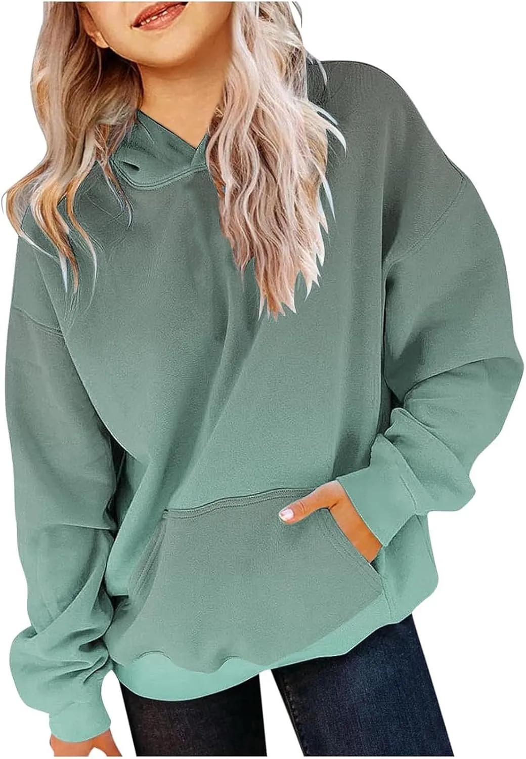 Hoodies for Teen Girls Y2K Trendy Preppy Hooded Sweatshirt Kids Oversized Hoodie Gradient Color Pullover Sweatshirt