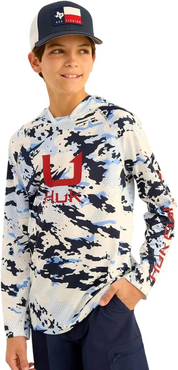 HUK Boys' Icon Kc Scott Patterned Hoodie, Performance Hooded Fishing Shirt