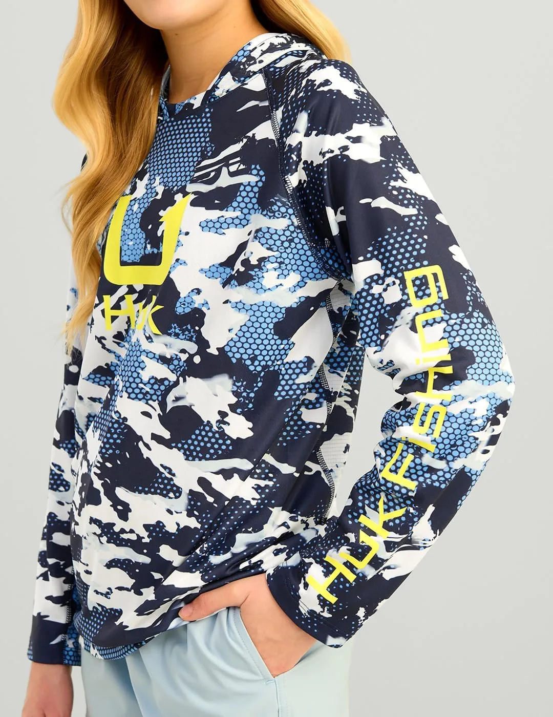HUK Boys' KC Scott Patterned Hoodie, Performance Hooded Fishing Shirt