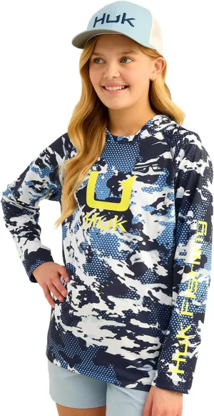 HUK Boys' KC Scott Patterned Hoodie, Performance Hooded Fishing Shirt