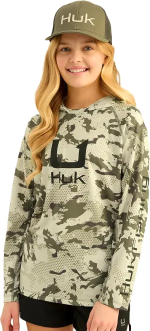 HUK Boys' KC Scott Patterned Hoodie, Performance Hooded Fishing Shirt