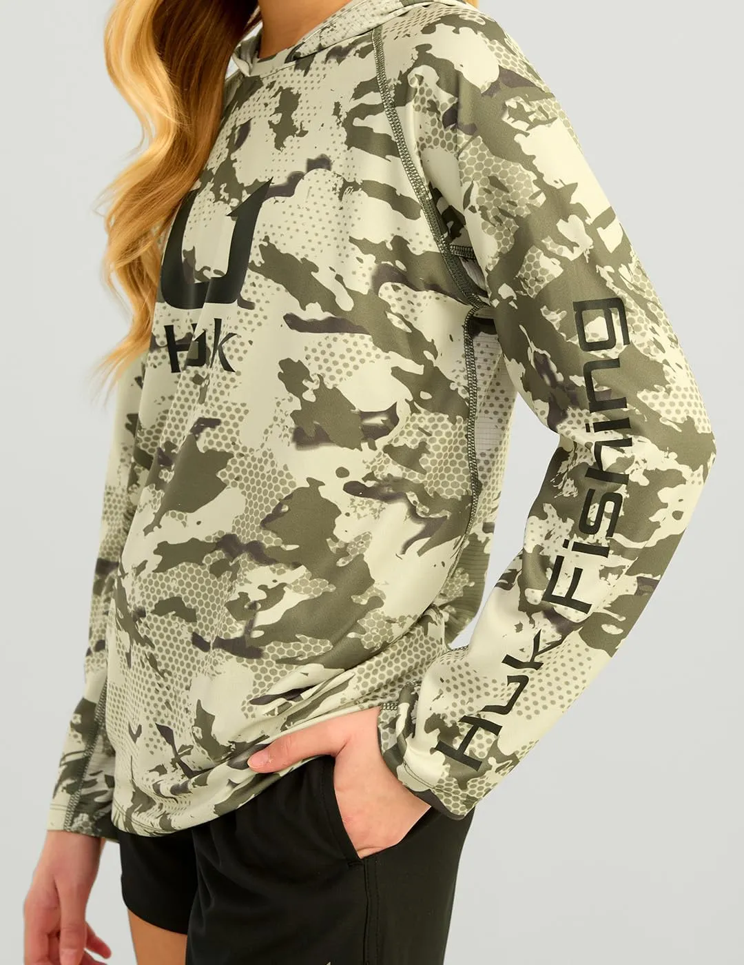 HUK Boys' KC Scott Patterned Hoodie, Performance Hooded Fishing Shirt