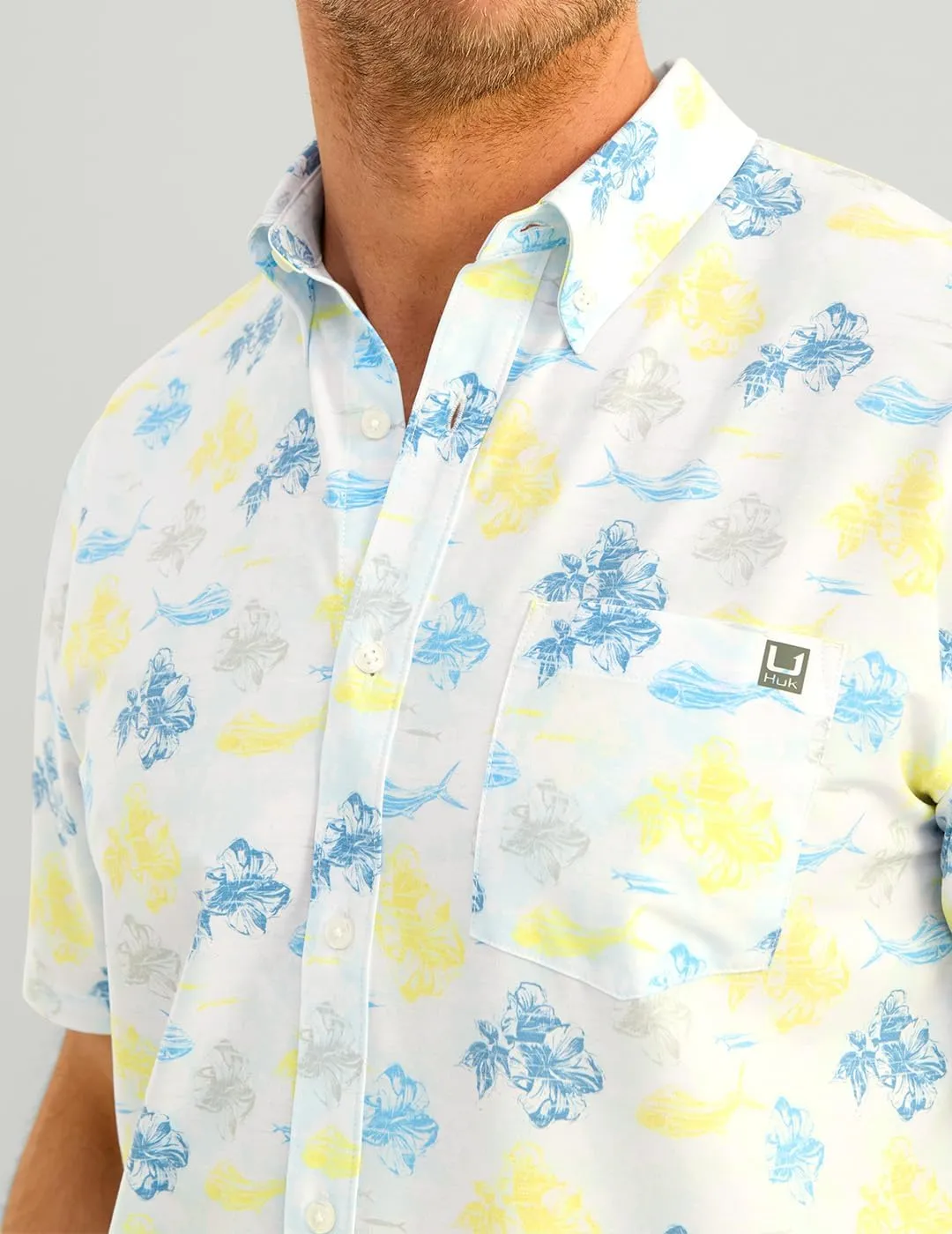HUK Men's Kc Scott Patterned Kona, Performance Button Down Shirt