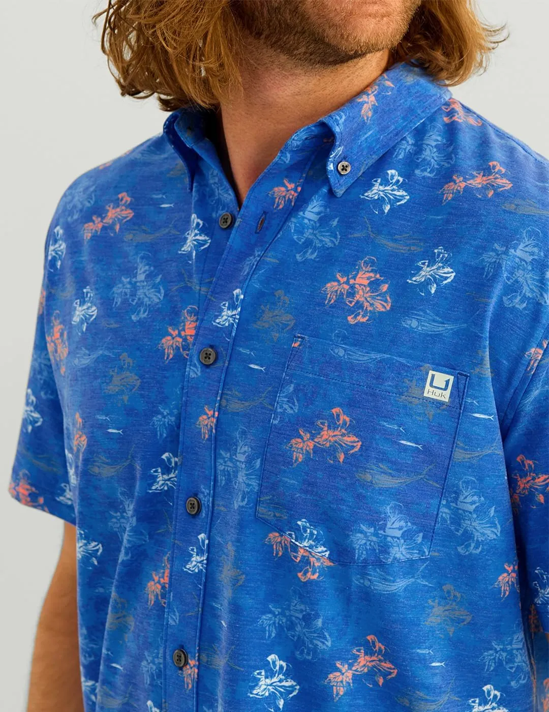 HUK Men's Kc Scott Patterned Kona, Performance Button Down Shirt