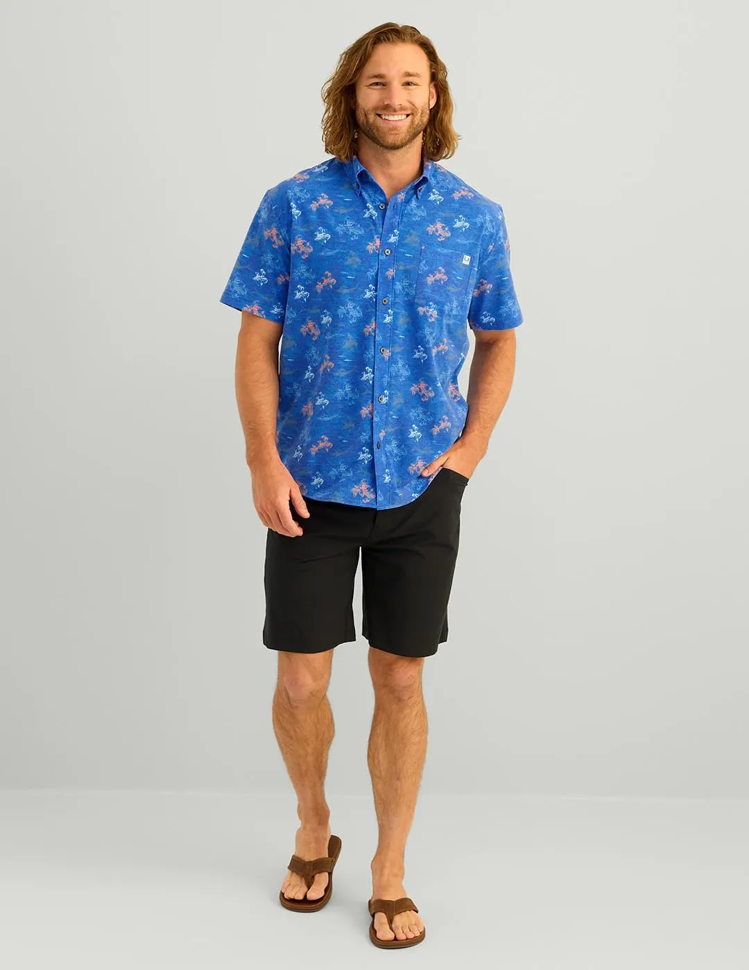 HUK Men's Kc Scott Patterned Kona, Performance Button Down Shirt