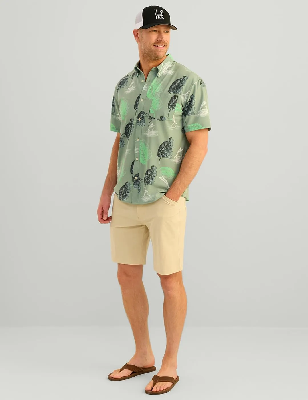 HUK Men's Kc Scott Patterned Kona, Performance Button Down Shirt