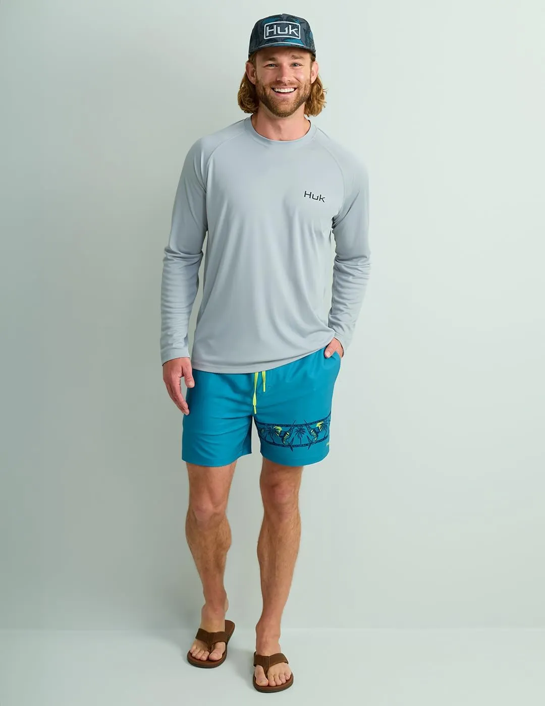 HUK Men's Pursuit Patterned Crew, Performance Fishing Long Sleeve Shirt