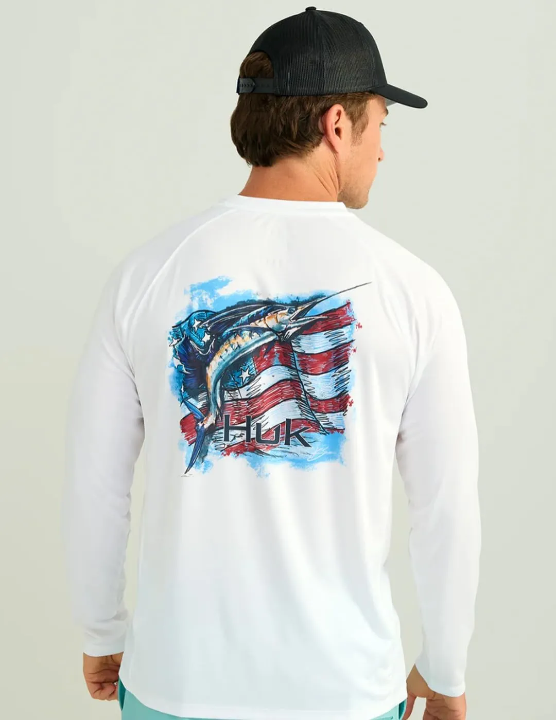 HUK Men's Pursuit Patterned Crew, Performance Fishing Long Sleeve Shirt