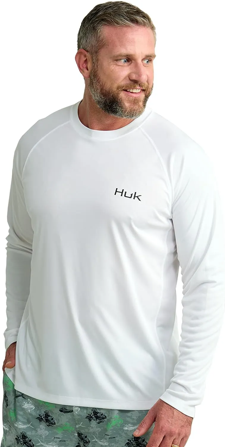HUK Men's Pursuit Patterned Crew, Performance Fishing Long Sleeve Shirt