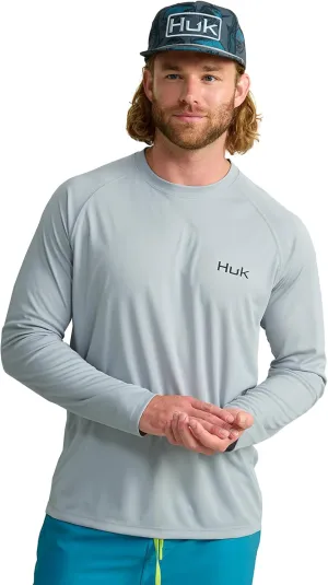 HUK Men's Pursuit Patterned Crew, Performance Fishing Long Sleeve Shirt