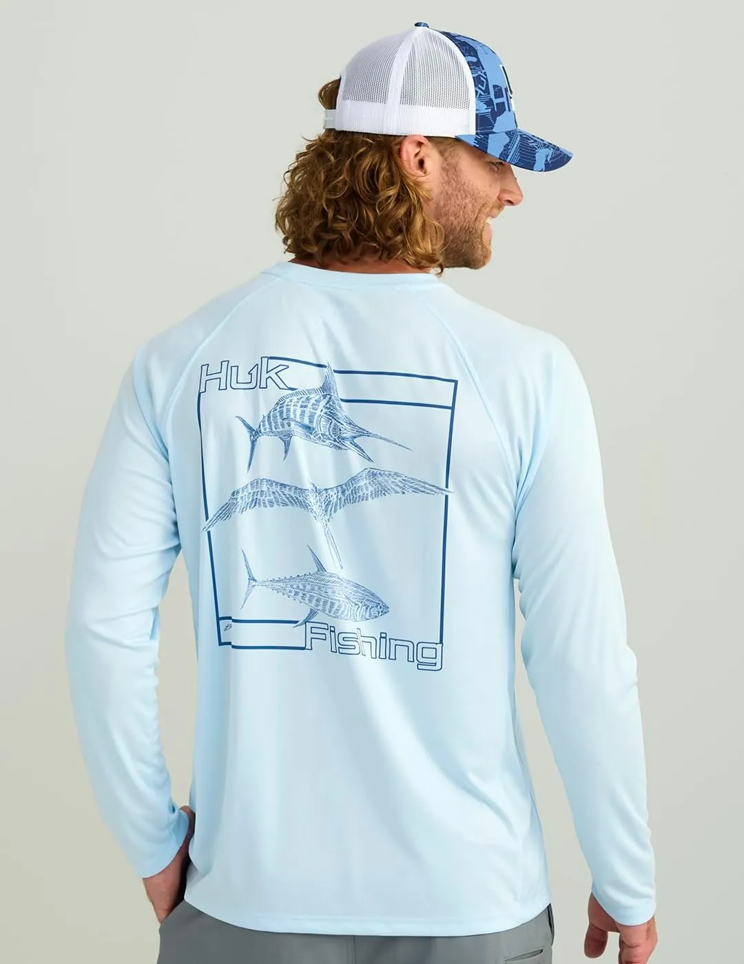 HUK Men's Pursuit Patterned Crew, Performance Fishing Long Sleeve Shirt