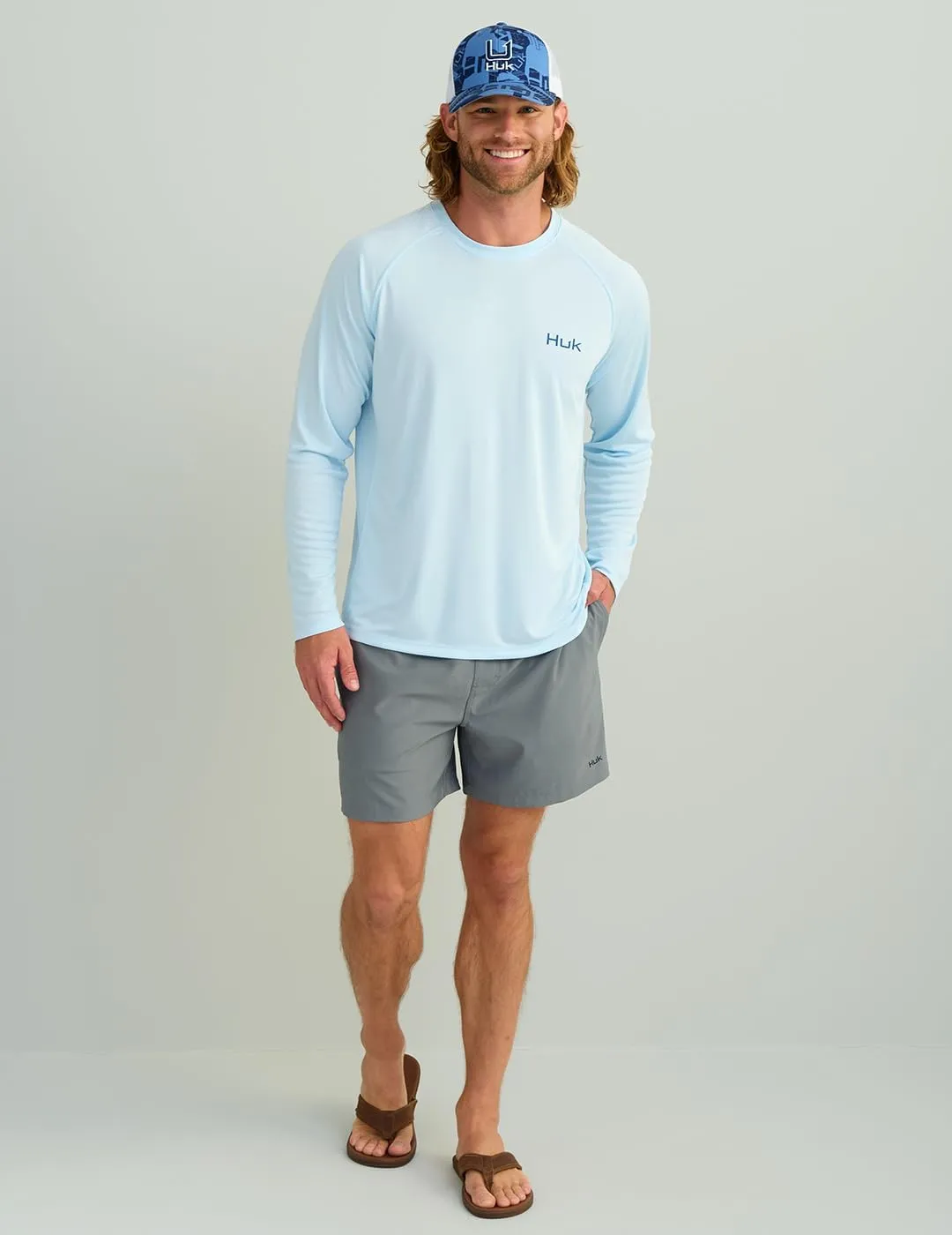 HUK Men's Pursuit Patterned Crew, Performance Fishing Long Sleeve Shirt