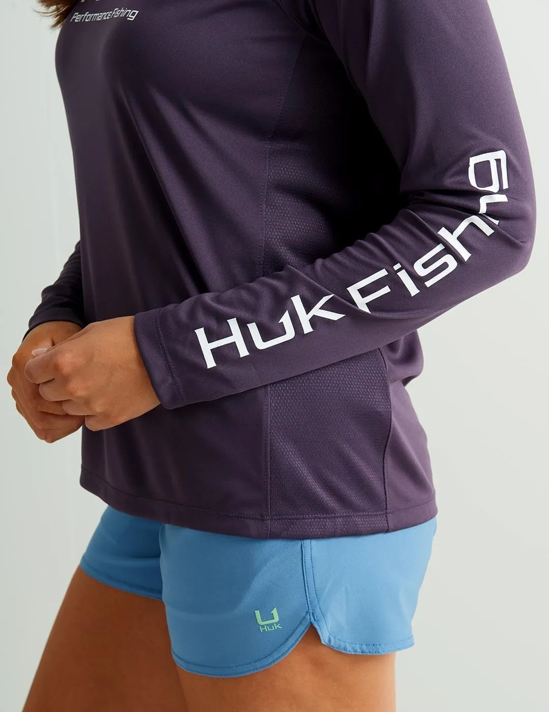 HUK Women's Pursuit Patterned Crew Long Sleeve, Performance Shirt