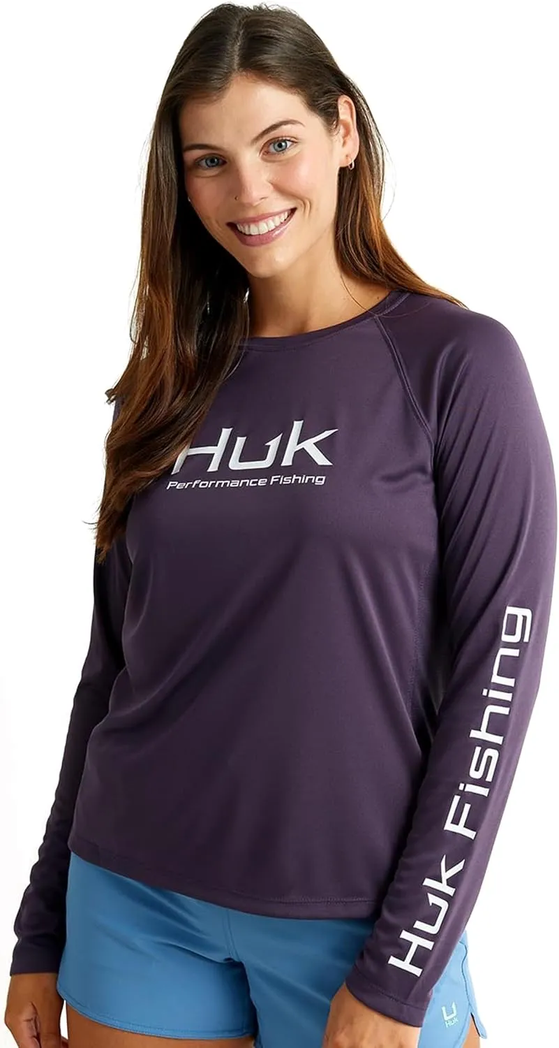 HUK Women's Pursuit Patterned Crew Long Sleeve, Performance Shirt
