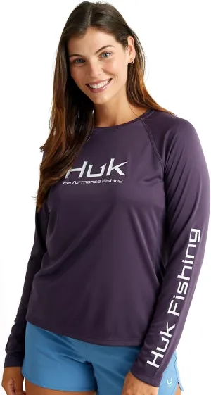 HUK Women's Pursuit Patterned Crew Long Sleeve, Performance Shirt